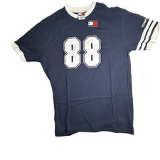 Vintage 90s Y2K Tommy Jeans Men  s Navy T-Shirt Screen Print White 88 Size Med