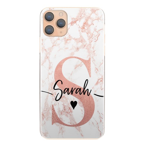 Pink Initial Phone Case For iPhone 13/12/11 Personalise Black Marble Hard Cover - Picture 12 of 13