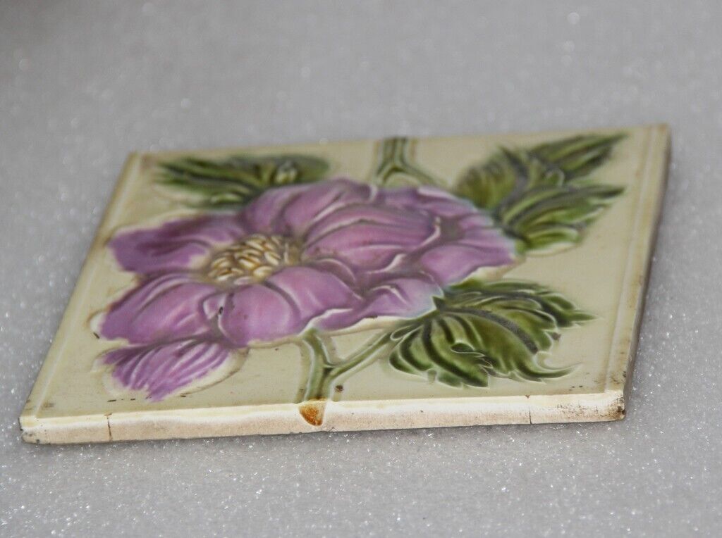 Vintage Pink Flower Embossed Decorative Ceramic Tiles, Japan