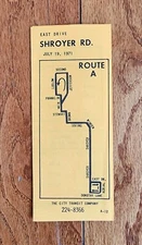 1971 CTC THE CITY TRANSIT CO TROLLEY BUS TIME TABLE MAP SHROYER RD DAYTON OHIO