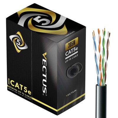 VECTUS CAT5e 305 m Kabel Außenbereich PE extern Qualität 24AWG ANSI/TIA 568-c.2 (schwarz)