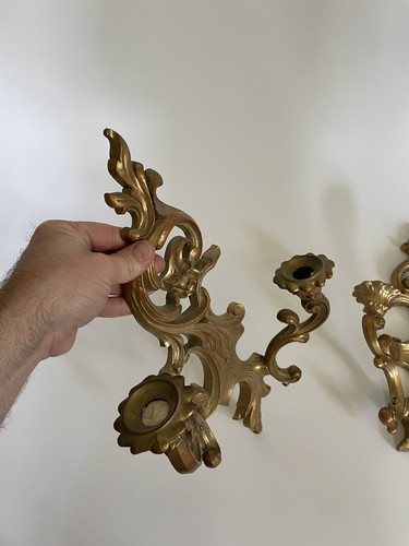 Vintage Syroco Candle Holder SET Gold Victorian Wall Decor Gothic Taper Candle - Picture 3 of 13