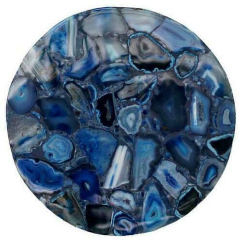 24-Inch Blue Agate Coffee Table Top with Semi-Precious Stones for Pietradura Home Decor