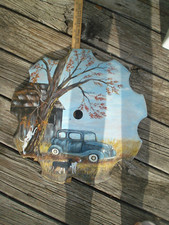 Vintage 17.5" Hand painted Metal Farm Plow Disc Hunting Dog Scene