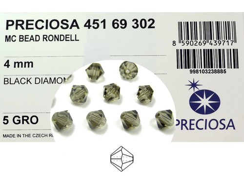 720 Preciosa Genuine Czech Crystals, Bicone Beads 4mm Black Diam0nd, gray