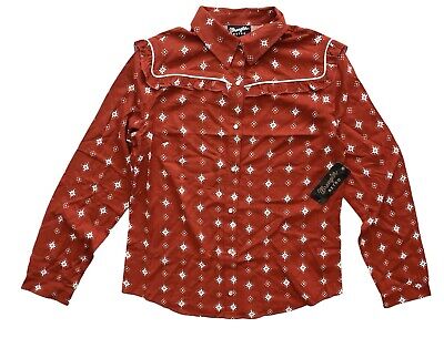 Wrangler Retro Women's Nwt Rust Orange Ruffle Western Snap Shirt LW3186M |  eBay