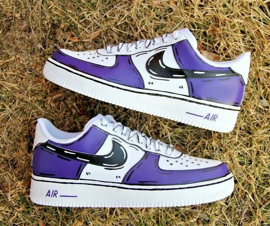 Ser amado una vez análisis Nike Air Force 1 Custom Low Cartoon Purple Shoes White Black Outline Mens  Womens | eBay