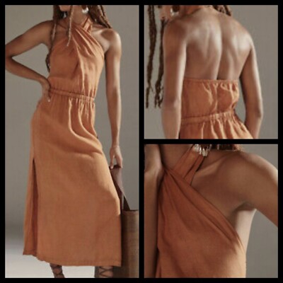 NWT Cloth & Stone Anthropologie Linen Cross Halter Maxi Dress Orange XS |  eBay