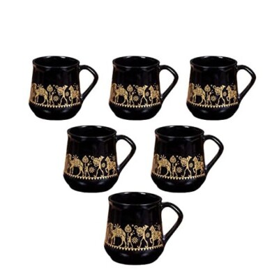 Handcrafted Ceramic Tea Cups Coffee Mugs Set of 6 Black 150 ML US | eBay