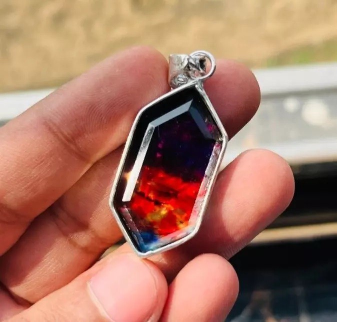 40 Ct Natural Ammolite 925 Solid Silver Pendant Loose Gemstone