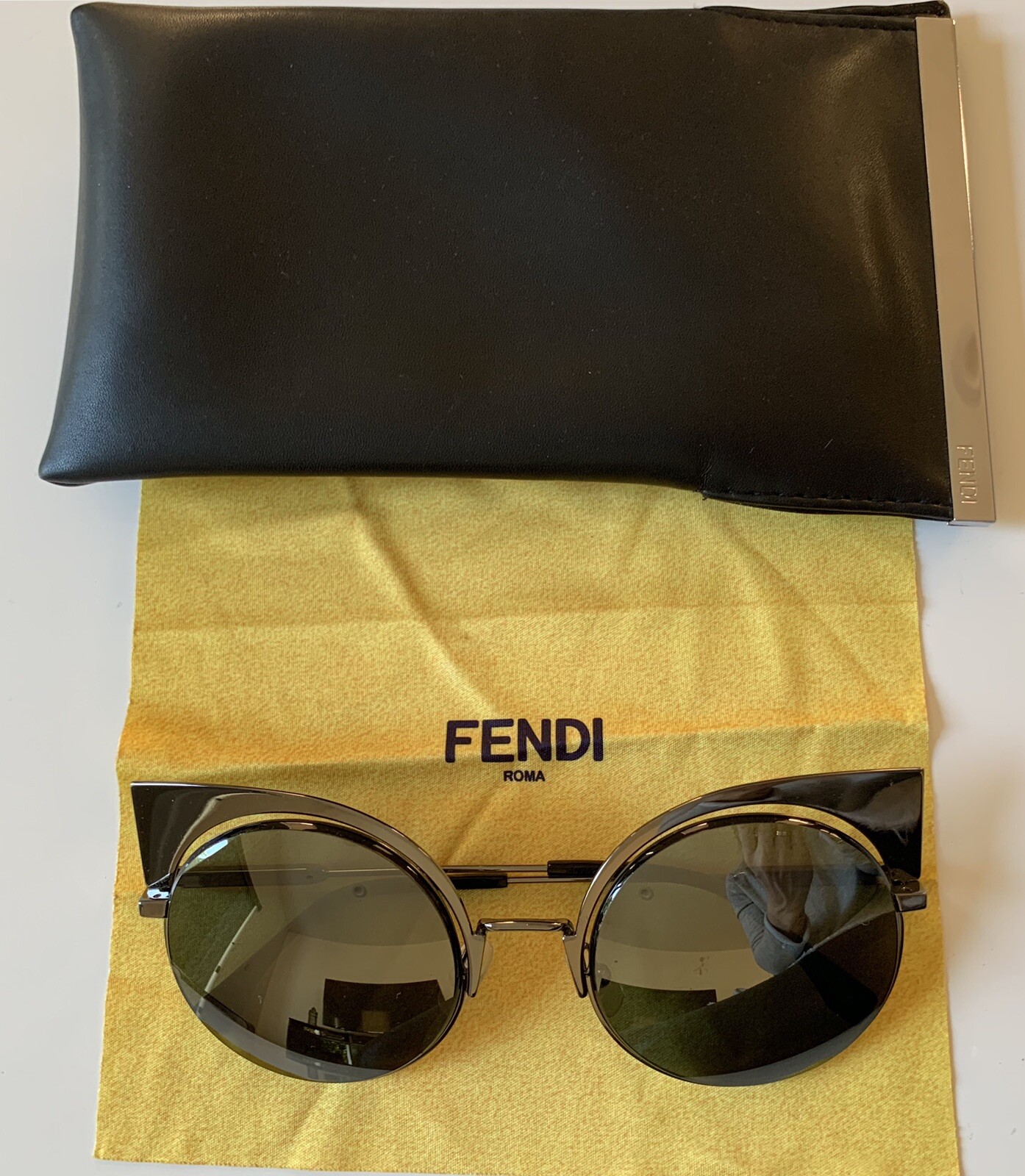 Fendi Pewter Reflective Cat-Eye Sunglasses with Mirrored Lenses-image