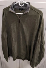 J Crew Mens XL Gray Green Cotton Knit 1/4 Zip Pullover Mock Turtle Neck Sweater