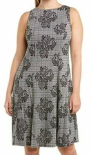Black White Day Dress Size 2X 3X Fit Flare Skater Floral Plaid London Times NWT