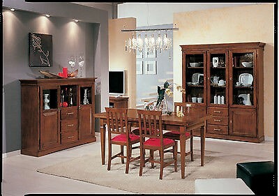 SALA COMPLETA SOGGIORNO CREDENZA CRISTALLIERA TAVOLO SEDIE LEGNO Prodotto Veneto 8053323252498