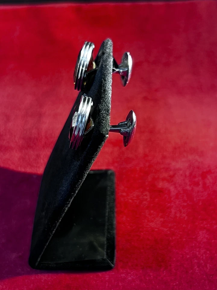 Gemelos grandes vintage de plata de ley piedra marrón cuarzo ahumado? ¿Topacio? Usado en excelente estado Foto 3 de 4