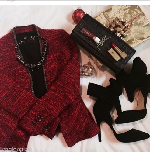 A699 ZARA VERY RARE BLAZER FANTASY BOUCLE RED METAL JACKET COAT EXRA SMALL - XS image 8