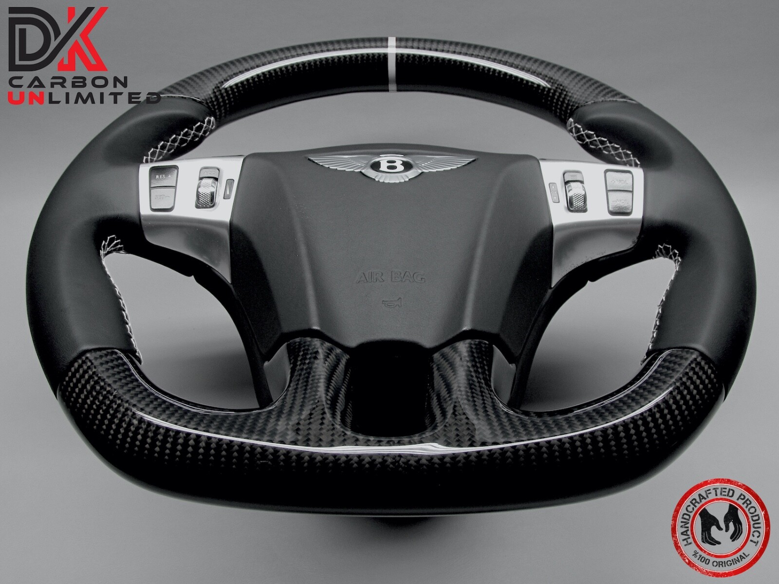 Bentley Continental GT Flying Spur 5mm White Ring Napa Carbon Steering Wheel v1