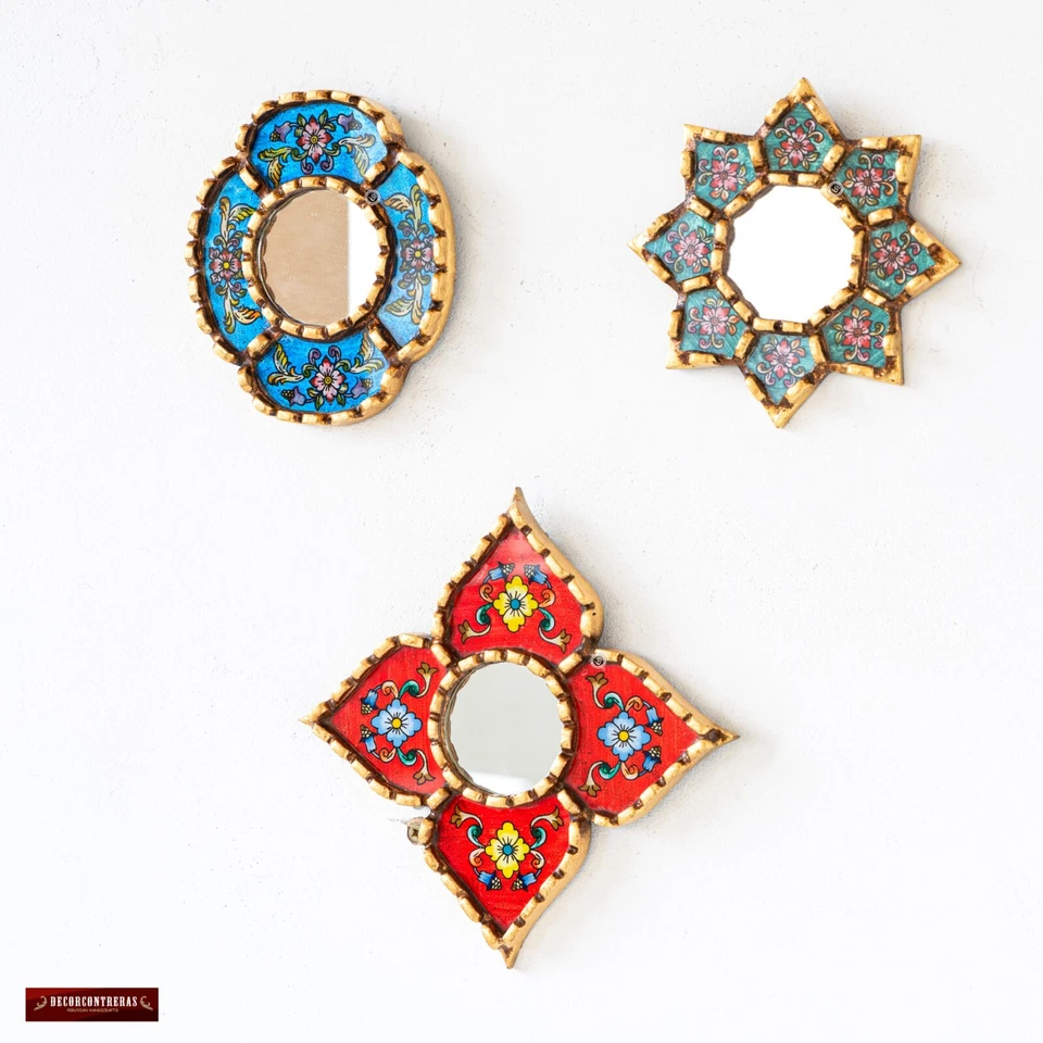 Handmade Small Accent Wall Mirror set of 3 | Peruvian Decorative mirrors of 6in - Image 3 of 4