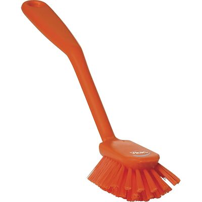 Vikan 42377 Geschirrbürste mit Schaberkante, orange, mittel,