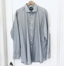 Pronto Uomo Platinum Egyptian Cotton Men's 17 34/35 Gray Striped Shirt Non-iron