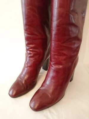Bottes Vintage POLLINI Italie 1982 - Bordeaux/Rouge, Taille 37.5 - Cuir, Talons Hauts (>7cm)