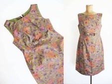 1960s Green Pink Floral Mini Shift Dress Small