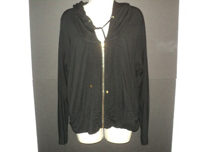 Boston Proper Sport Hoodie Size M Black Front Zip Long Sleeves Medium