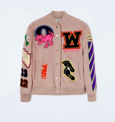 OFF WHITE Embr Patches Varsity Bomber Jacket