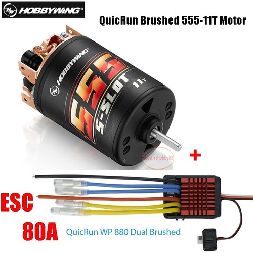 Motore Combo Hobbywing QuicRun Spazzolato 555 11T WP 880 Doppio ESC per Cingolato 1/10 - Foto 1 di 22