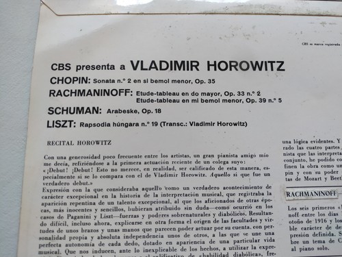 Vladimir Horowitz SARS 70.013 CBS 1963 Chopin Liszt - LP 12" Vinyl VG/VG - Picture 4 of 4
