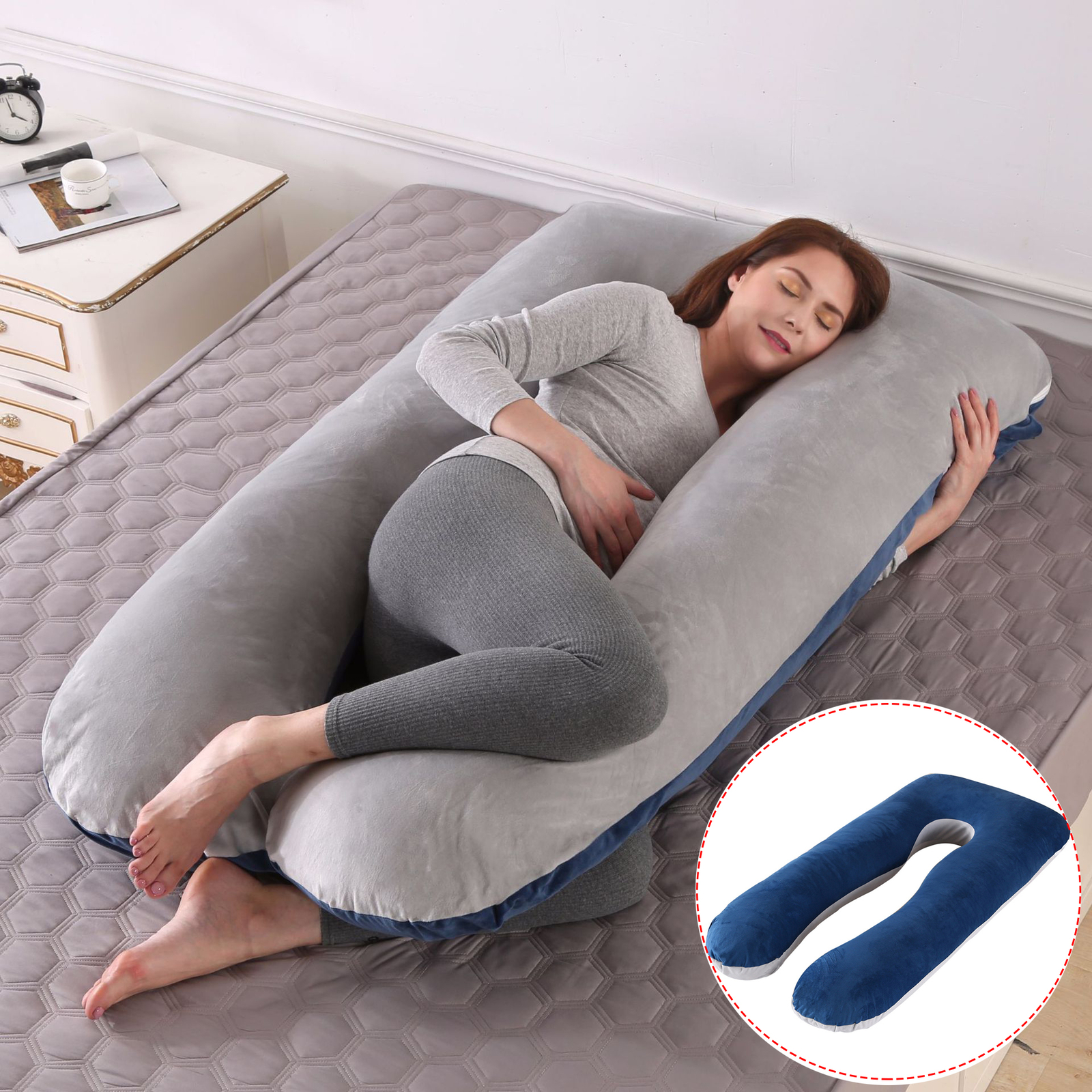 U Shaped Maternity Pillow with Removable Cover for Comfortable Pregnancy Sleep