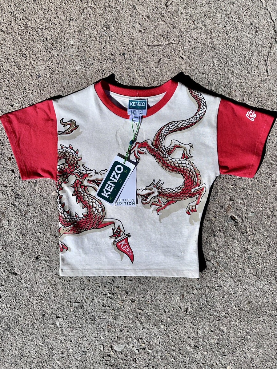 NWT KENZO Paris Kids Dragon Graphic Shirt White Red Designer HTF