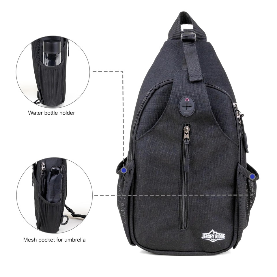 AntiTheft Sling Bag for Travel Hiking Crossbody Daypack Backpack Black