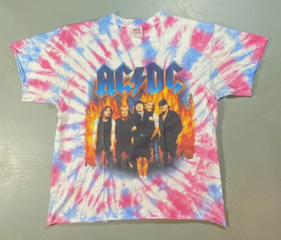 AC/DC T-shirt Stiff Upper Lip Vtg 2000 Rock Band Tour Tye Dye Size Lg Custom