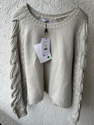 Naadam Cashmere Wool Pullover Hand Knit Cable Sleeve Crewneck Gr L NEU