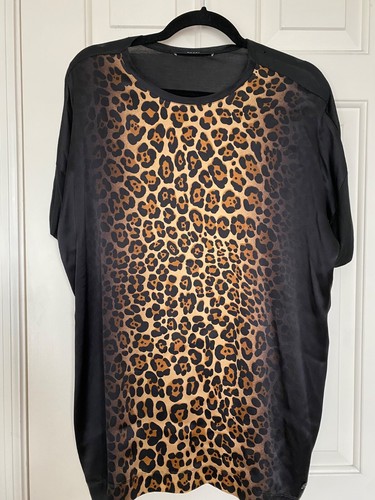 GUCCI Leopard Animal Print Silk Blouse Top Tunic XL Generous Made In Italy Flaw