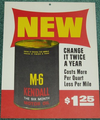 KENDALL MOTOR OIL CAN SIGN M-6 KENDALL OIL SIGN 1963 | eBay