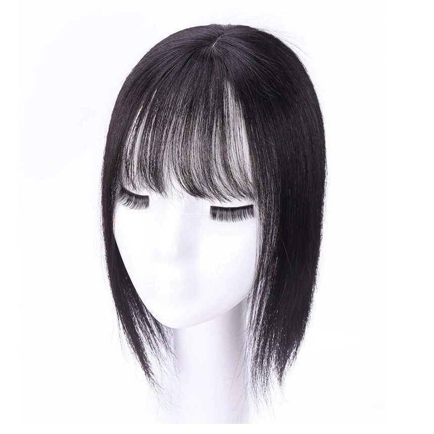Peluca para mujer 100 % real con clip de toupee y cabello humano flequillo bob top Foto 3 de 4