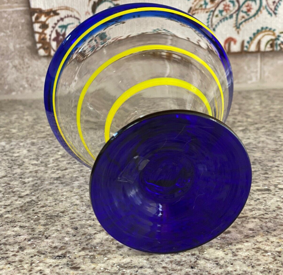 Kosta Boda~Royal Caribbean Cruise Line~Margarita~Glass~Cobalt~Yellow Swirls image 3