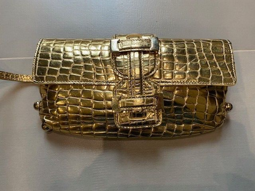 Roberto Cavalli vintage gold snake-embossed leather clutch bag