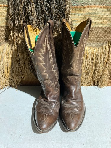 Men's Vintage Cowboy Boots Brown Leather Size 10.5EE Style no. 3366 - Picture 5 of 8