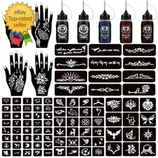 Moricher Temporary Tattoo Kits Henna Kit 5 Inks 96 Stencils Cosmetic Grade for W