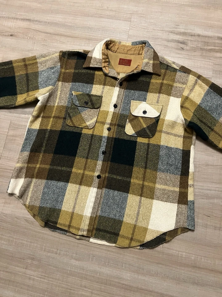 Винтажная рубашка 70-х Kings Road Sears в клетку шерсть толстая фланель с длинным рукавом размер XL - Изображение 4 из 4