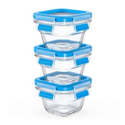 EMSA Clip & Close Glas Frischhaltedosen-Set 0.18L quadratisch dicht stapelbar