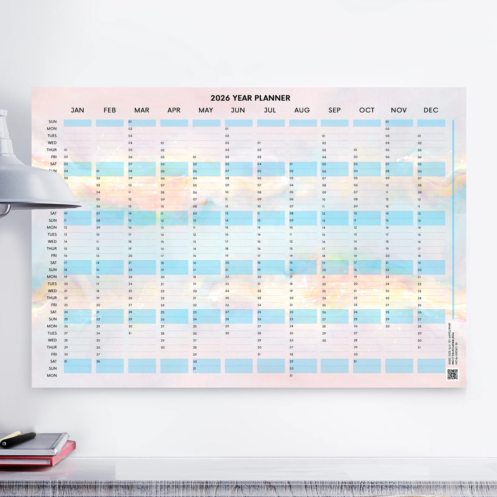 2026 Full Year Wall Planner Calendar Office Work Home