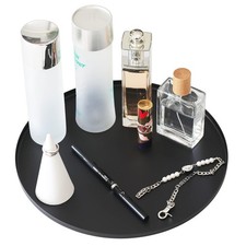 FREELOVE 12" Black Round Metal Serving Tray Platter Decorative Bar Coffee Table