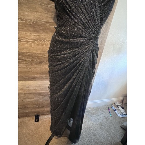 TADASHI SHOJI Black Metallic Dress Sz 8 Pleated Gown Formal Long Party Wedding - Picture 8 of 13