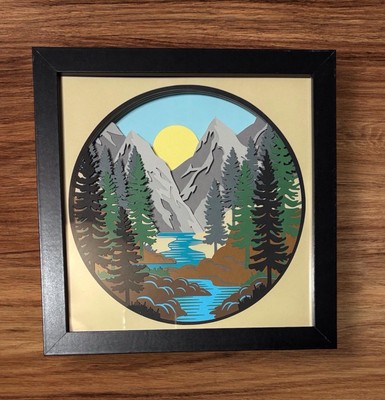 3D Layered Card Stock Framed Mountain Scene Shadow Box