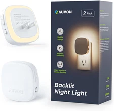 AUVON Plug-In LED Backlit Night Light with Motion Sensor & Dusk to Dawn Sensor,
