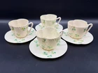Belleek Shamrock Shape Tea Cup Saucer Sets (Set of 4) Ireland